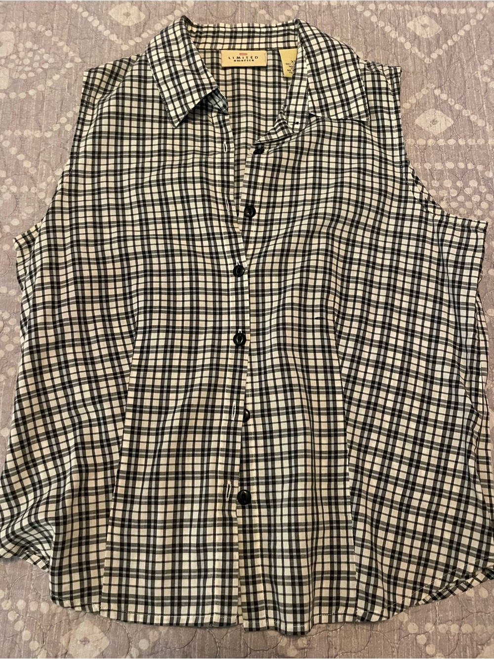 Vintage Limited America Black White Plaid Gingham Sleeveless Top XS